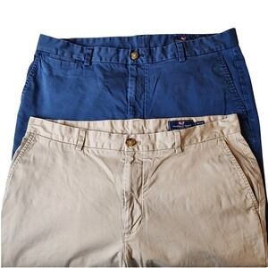 Lot of 2 Vineyard Vines Breaker Pant Mens 38x34 Chino Trousers Blue Khaki Tan